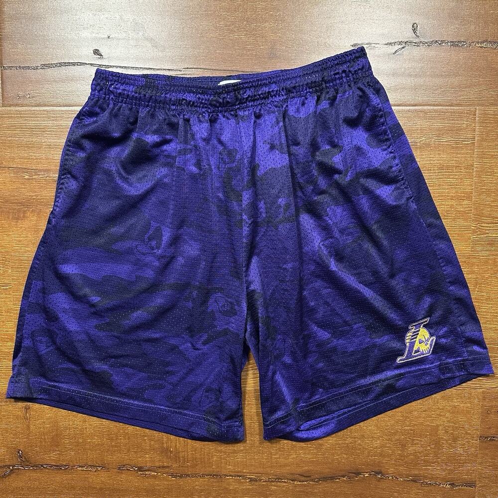 Warren Lotas x LA Lakers Reaper Camo Basketball Shorts Men M 7" Purple Mesh USA
